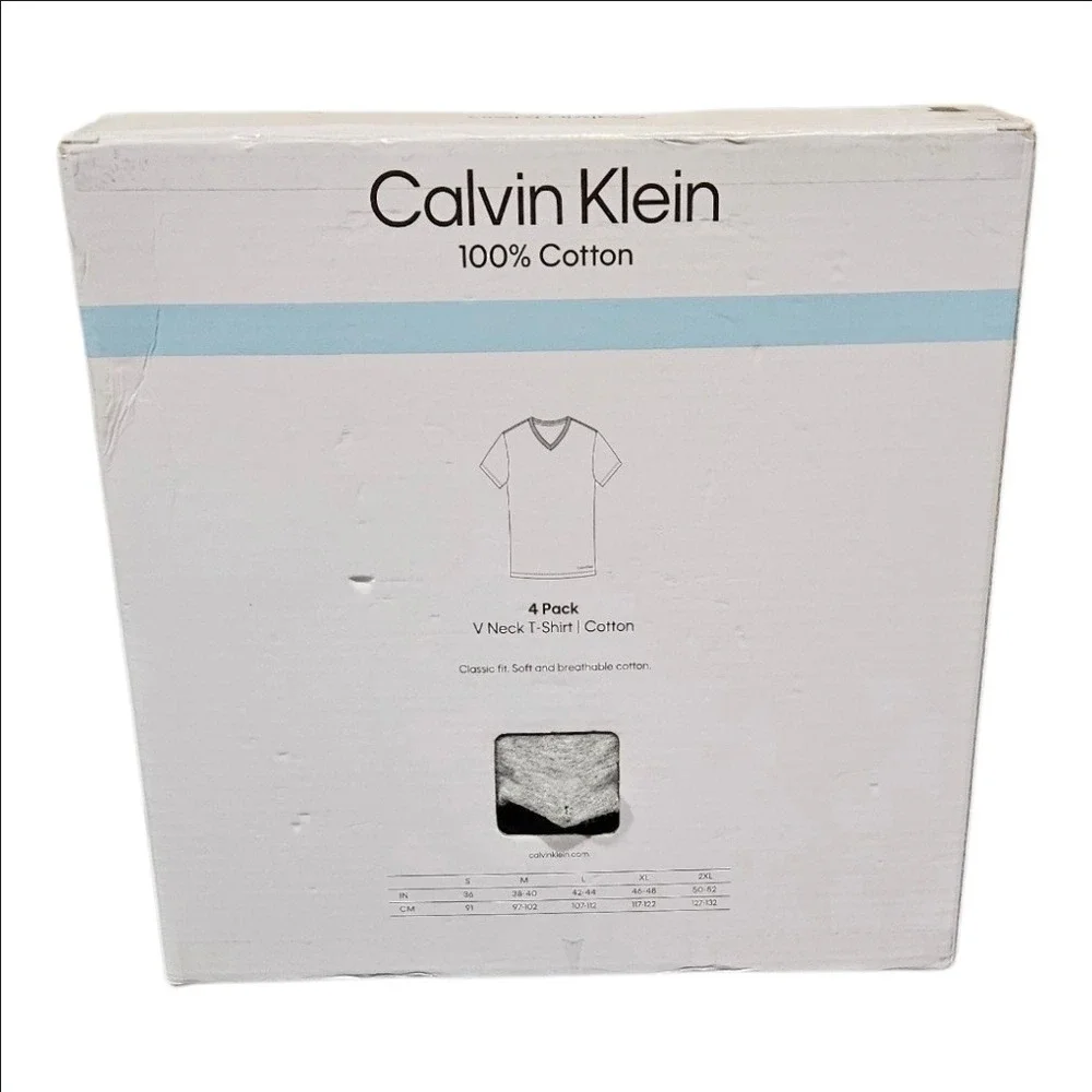 Calvin Klein Mens 4 Pack Classic Fit V-Neck T-Shirts White Black Cotton Medium